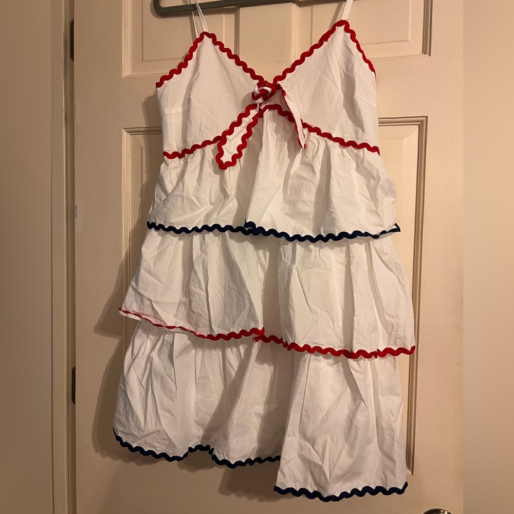Peach Love California White Mini Dress with Red and Blue Trim